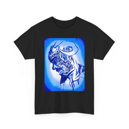 Blue Surreal Demon Horned Halo Portrait Tee