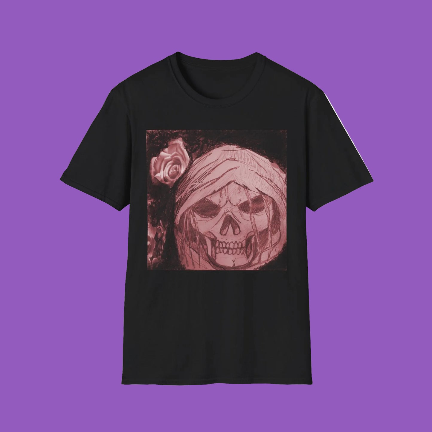 Skull Rose T-Shirt — Vintage Pink Skull Art Tee