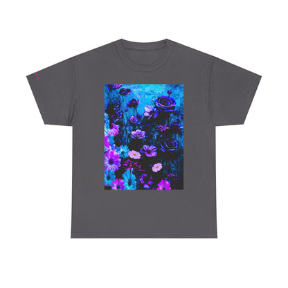 Fluorescent Floral Tee — Neon Blue & Purple Garden T-Shirt