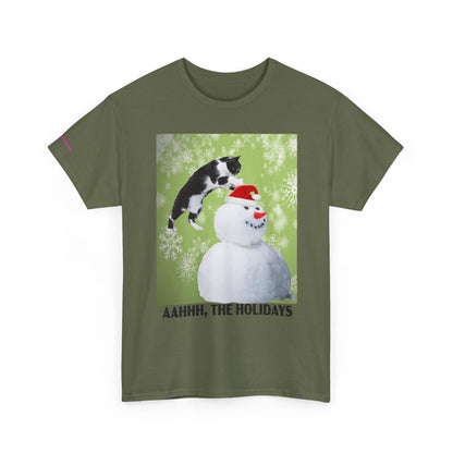 Holiday Cat T‑Shirt – “Aahhh, The Holidays” Funny Snowman Cat Tee