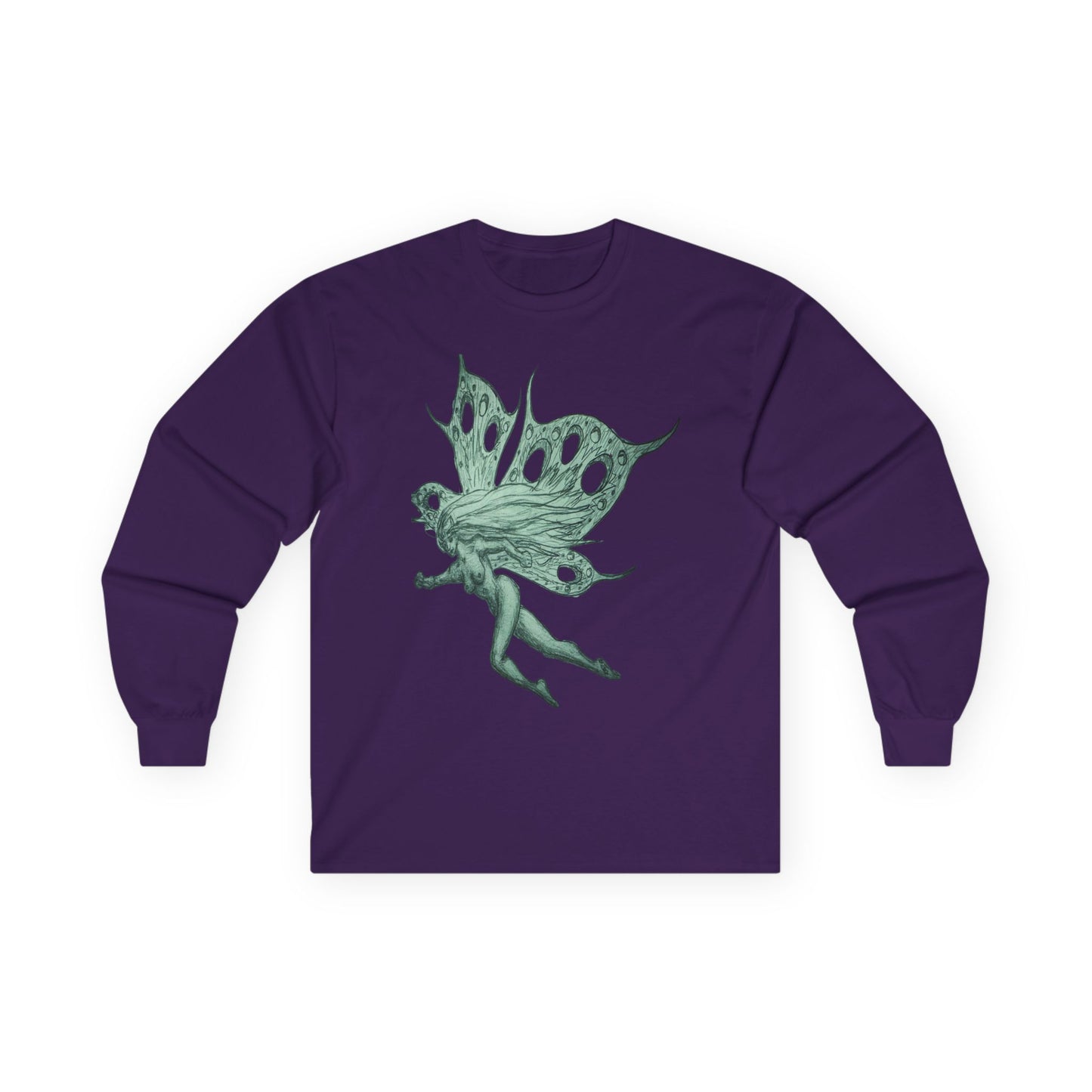 Green Fairy Wings Long Sleeve Tee — Ethereal Nature Graphic Shirt