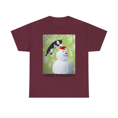Holiday Cat T‑Shirt – “Aahhh, The Holidays” Funny Snowman Cat Tee