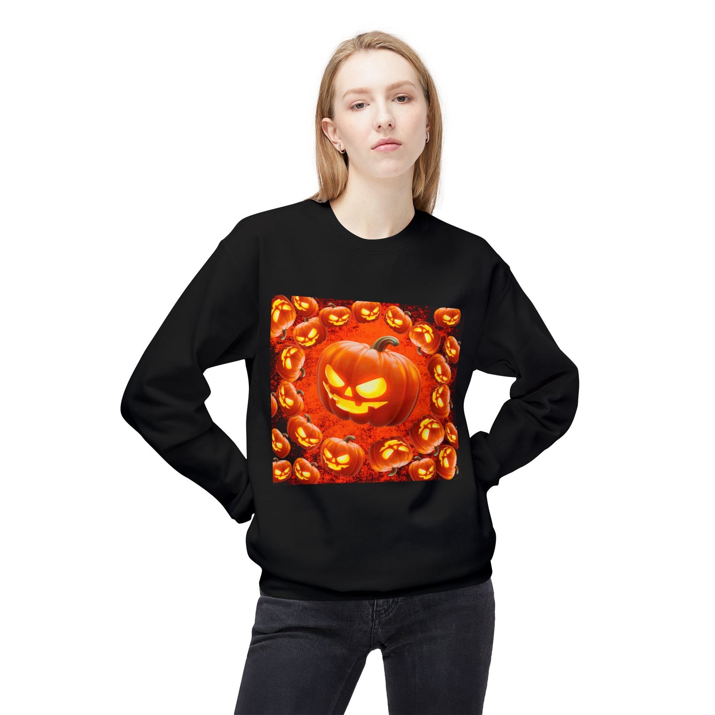 Halloween Pumpkin Planet Crewneck Sweatshirt, Cozy Unisex Fleece, Fall Fashion, Spooky Vibes, Seasonal Sweatshirt, Perfect for Autumn