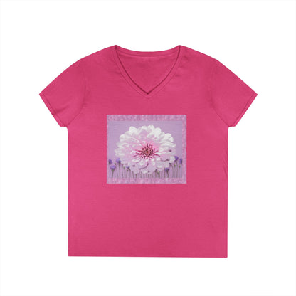 Floral V-Neck Tee — 'Sophie's Saturday' Pink Blossom Graphic
