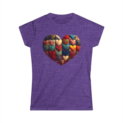 Women's Heart Patchwork Tee — Colorful Quilted Heart Graphic Shirt