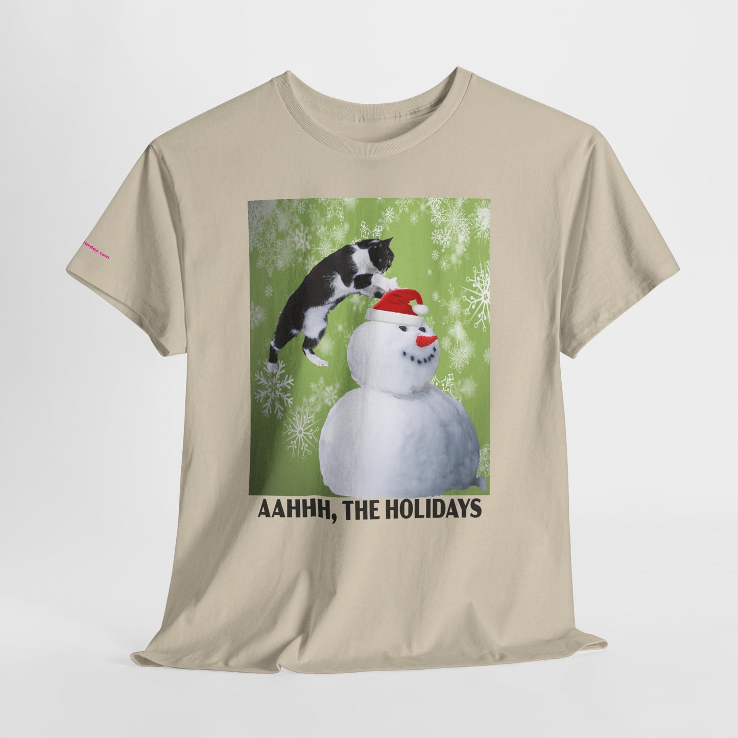 Holiday Cat T‑Shirt – “Aahhh, The Holidays” Funny Snowman Cat Tee
