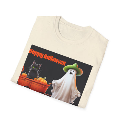 Halloween Ghost with wagon t-Shirt, trick or treating  Funny Halloween Tee, Unisex Casual Shirt, Cute Halloween Costume, Spooky Holiday Apparel