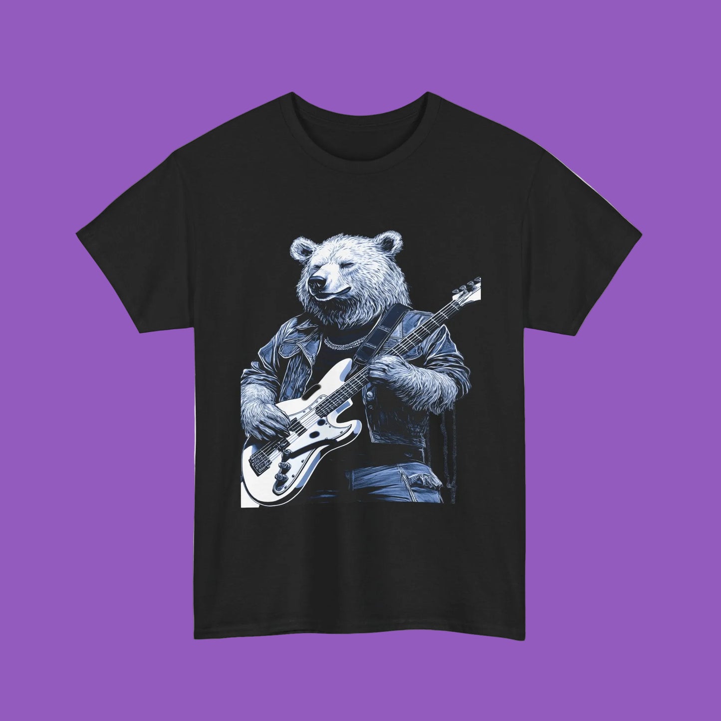Bear Guitar Tee Drop That Bass — Vintage Rock Bear Graphic T-Shirt