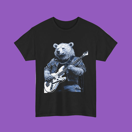 Bear Guitar Tee Drop That Bass — Vintage Rock Bear Graphic T-Shirt