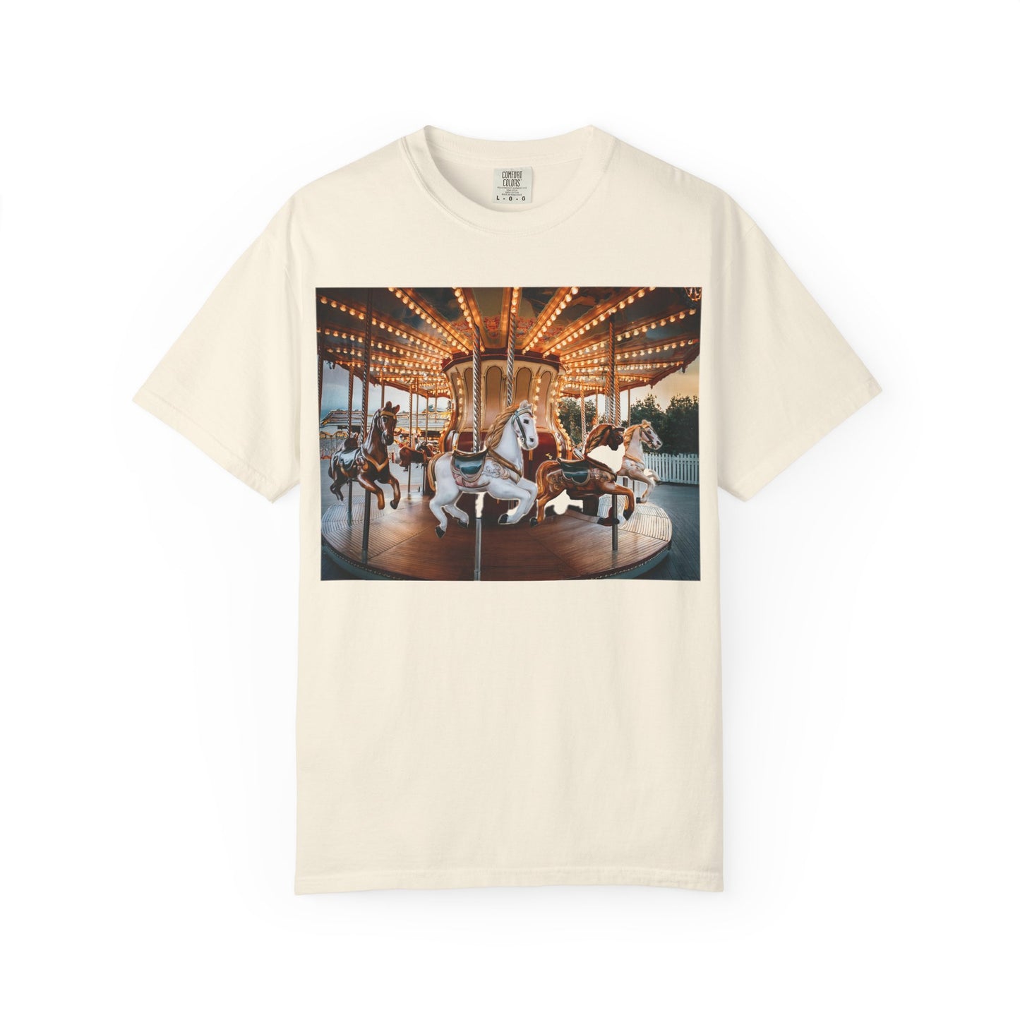 Vintage Full Carousel Horse Design Garment-Dyed T-shirt