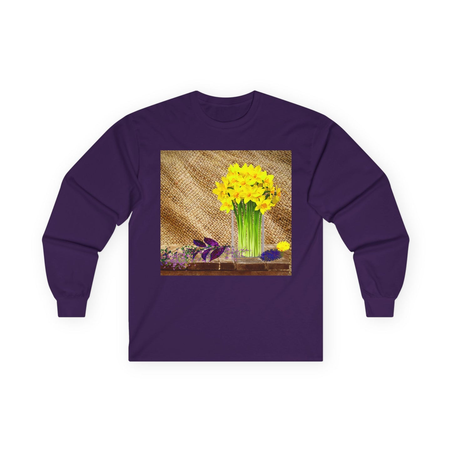 Burlap Floral Long Sleeve Tee - Perfect for Outdoor Gatherings, Gift for Garden Lovers, Spring Celebrations, Cozy Casual Wear