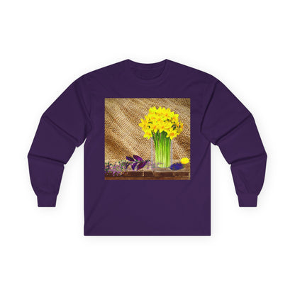 Burlap Floral Long Sleeve Tee - Perfect for Outdoor Gatherings, Gift for Garden Lovers, Spring Celebrations, Cozy Casual Wear