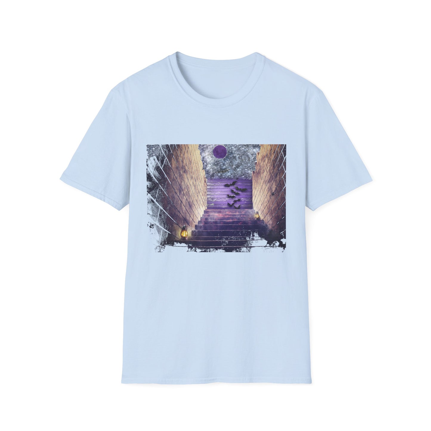 Mystical Stairway Bats Unisex T-Shirt - Softstyle Tee for Dreamers, Perfect for Gifting, Spiritual Occasions, Casual Wear, Art Lovers, [...]