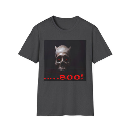 Spooky Skull BOO Halloween Tee, Unisex Softstyle T-Shirt, Halloween Apparel, Casual Ghost Shirt, October Fun Wear, Boo T-Shirt