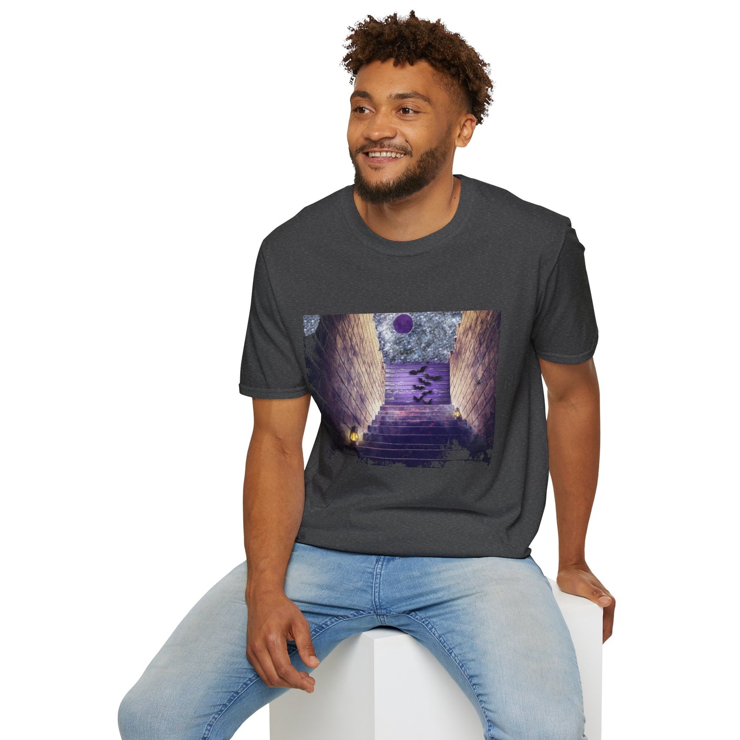 Mystical Stairway Bats Unisex T-Shirt - Softstyle Tee for Dreamers, Perfect for Gifting, Spiritual Occasions, Casual Wear, Art Lovers, [...]