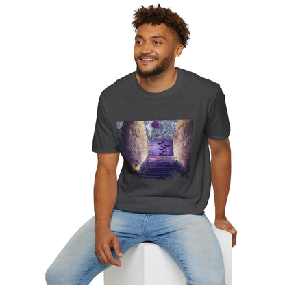 Mystical Stairway Bats Unisex T-Shirt - Softstyle Tee for Dreamers, Perfect for Gifting, Spiritual Occasions, Casual Wear, Art Lovers, [...]