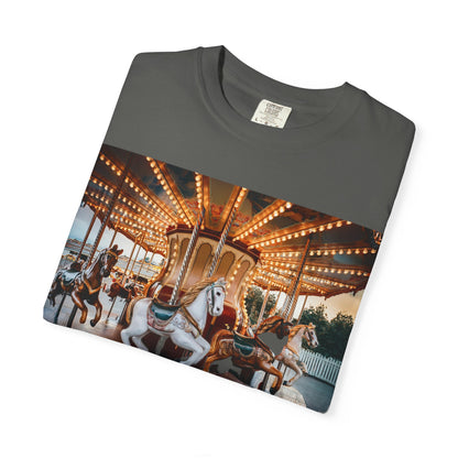 Vintage Full Carousel Horse Design Garment-Dyed T-shirt