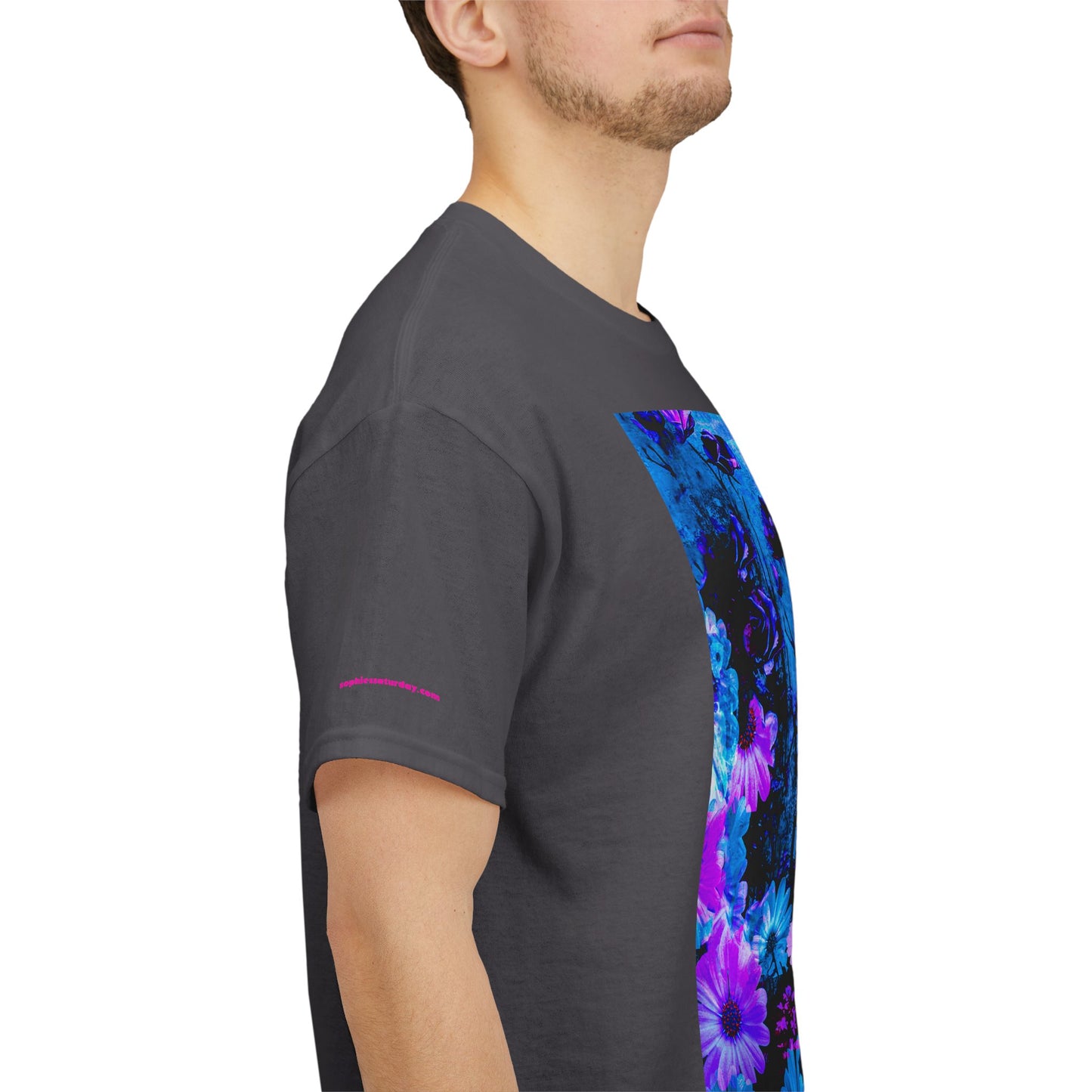 Fluorescent Floral Tee — Neon Blue & Purple Garden T-Shirt
