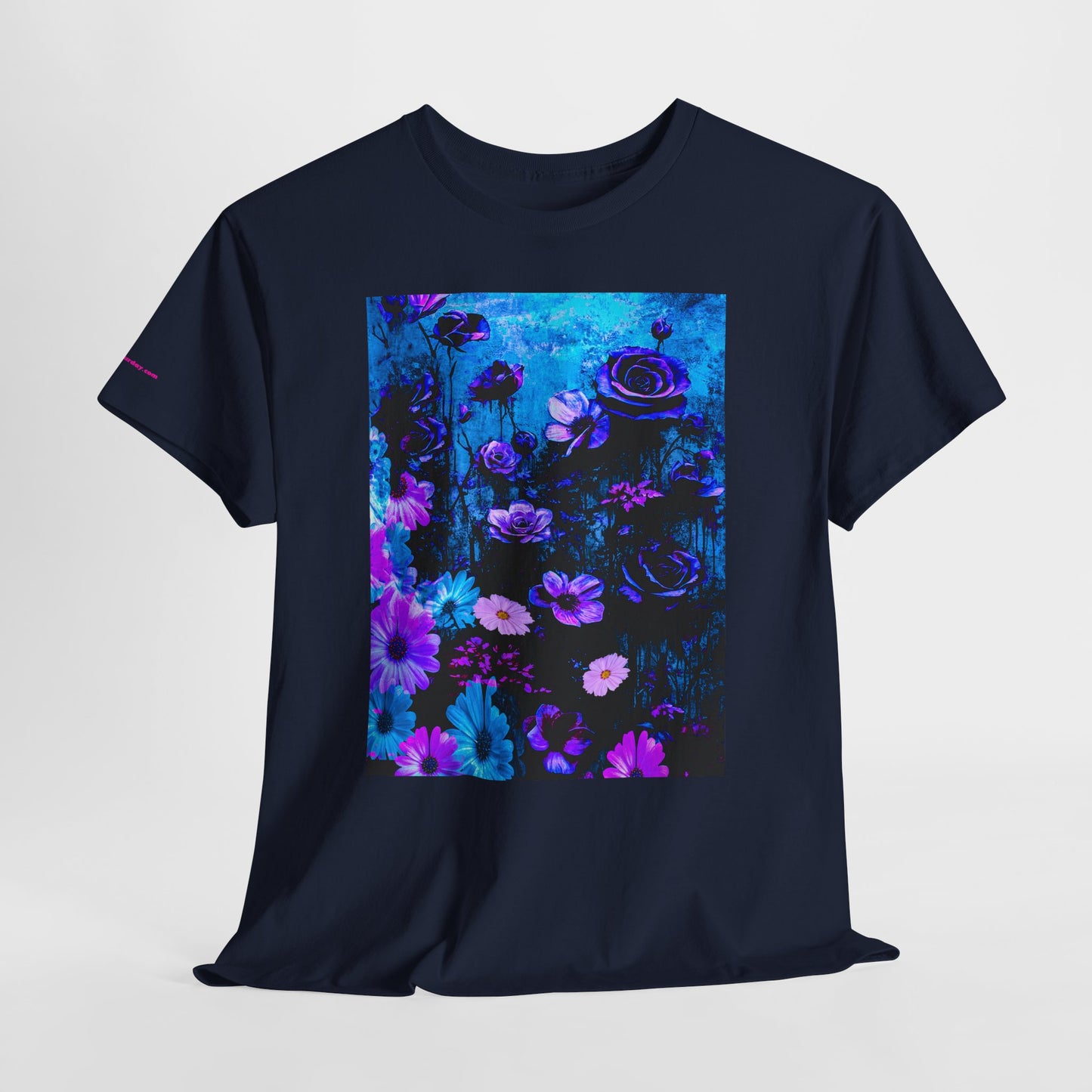Fluorescent Floral Tee — Neon Blue & Purple Garden T-Shirt