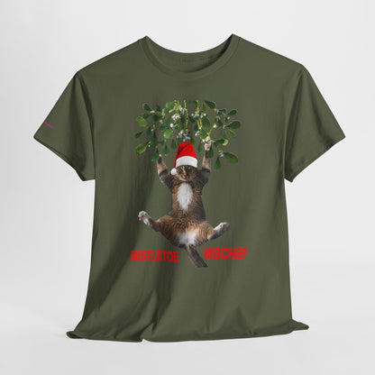 Christmas Cat & Mistletoe Tee — "Mistletoe Mischief" Holiday T-Shirt