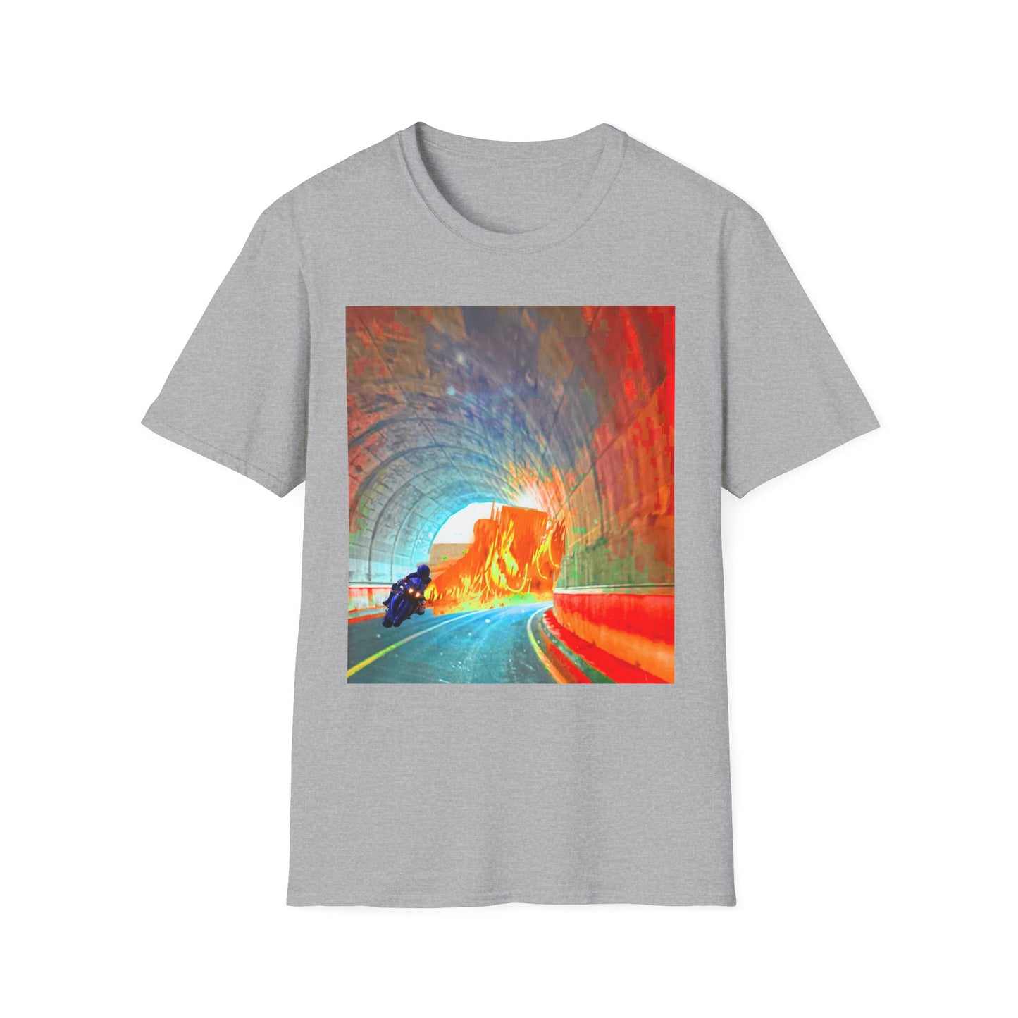 Vibrant Adventure motorcycle T-Shirt | Unisex Softstyle Tee, Casual Streetwear, Trendy Graphic Top, Unique Gift for Travelers, Colorful Artwork Shirt