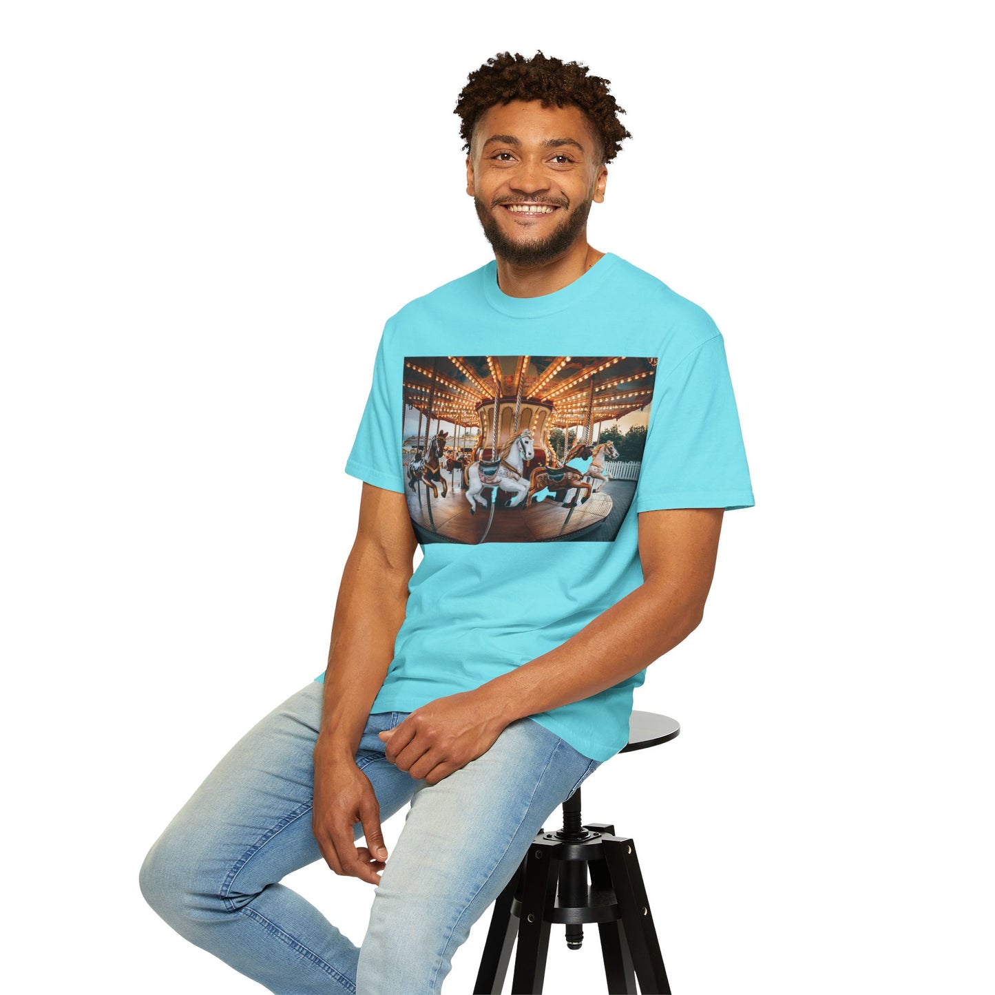 Vintage Full Carousel Horse Design Garment-Dyed T-shirt