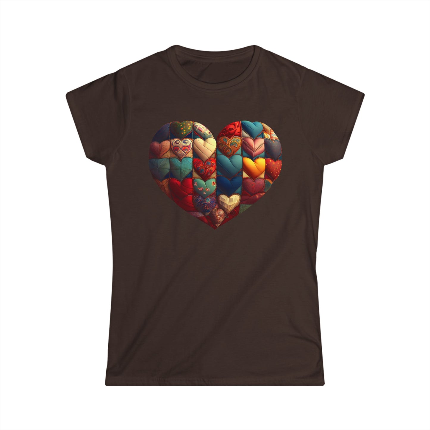 Women's Heart Patchwork Tee — Colorful Quilted Heart Graphic Shirt