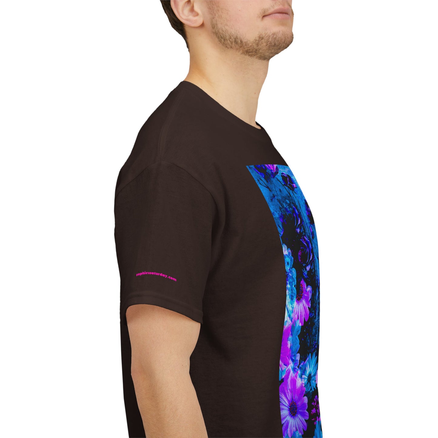 Fluorescent Floral Tee — Neon Blue & Purple Garden T-Shirt