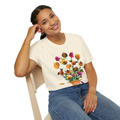 Halloween Pumpkin Bouquet T-Shirt, Cute Fall Tee, Unisex Graphic Shirt, Ideal for Halloween Parties, Seasonal Gift Idea