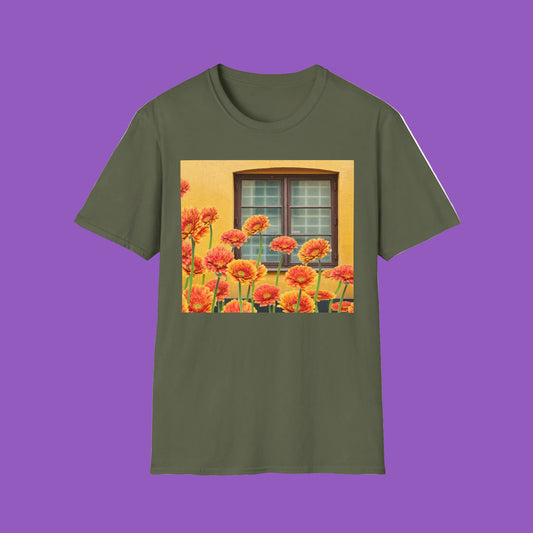 Vibrant Flower Catalina Window Tee - Unisex Softstyle T-Shirt, Floral Graphic Shirt, Spring Fashion, Gift Idea, Art Lover's Top, Summer Outfit