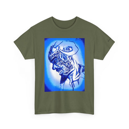 Blue Surreal Demon Horned Halo Portrait Tee