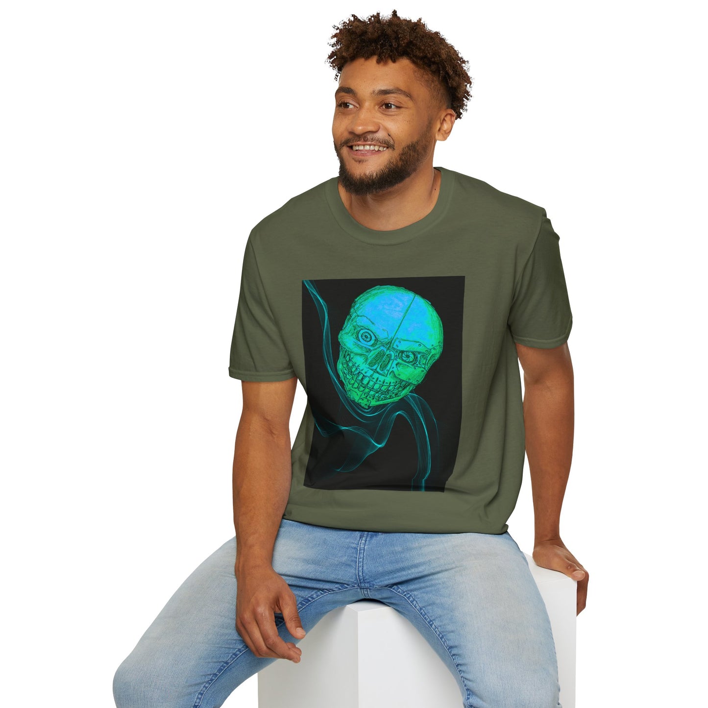 Glow-in-the-Dark floating vibe Skull T-Shirt, Creepy Halloween Tee, Unisex Softstyle Top, Spooky Gift for Teens, Unique Graphic Shirt