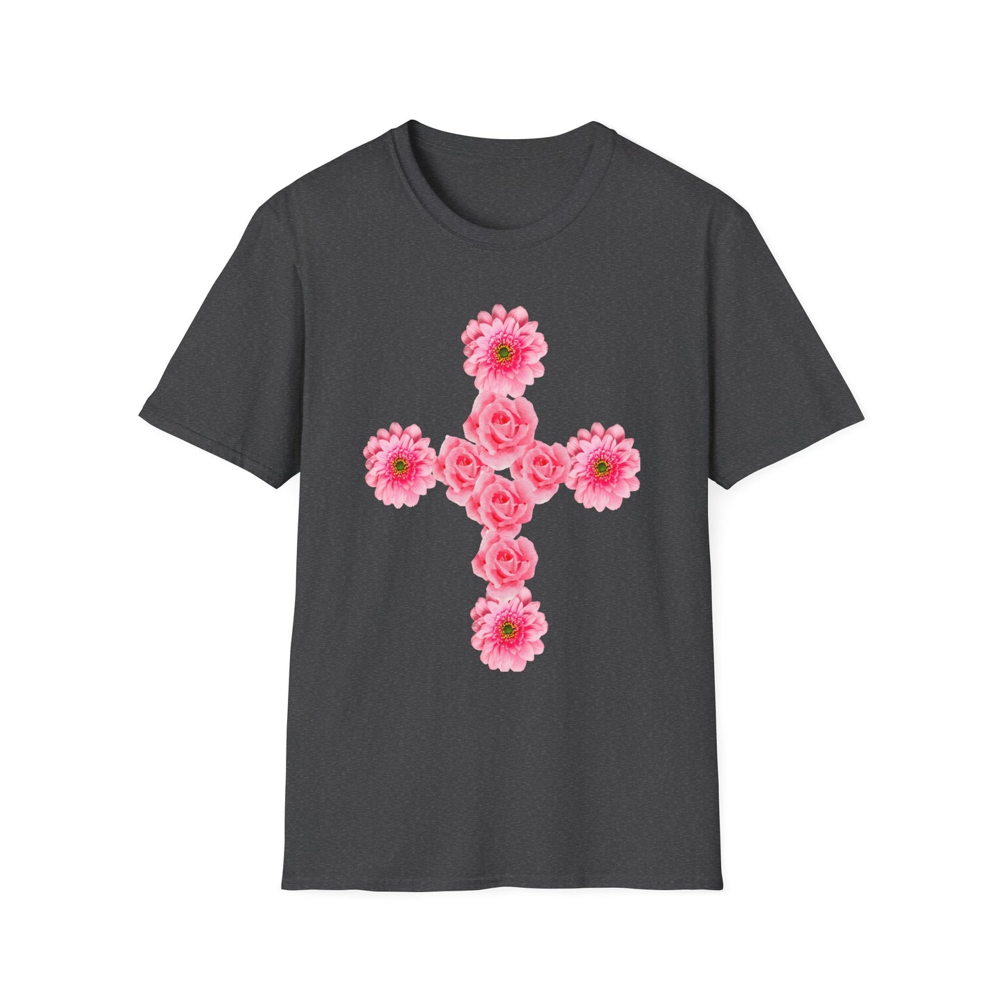 Floral Pink Rose Cross T-Shirt