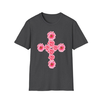 Floral Pink Rose Cross T-Shirt