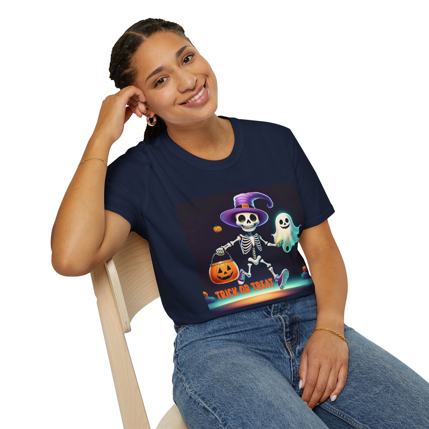 Halloween Skeleton Unisex T-Shirt, Trick or Treat Tee, Spooky Season Apparel, Ghost Theme Shirt, Halloween Costume Top