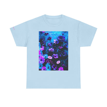 Fluorescent Floral Tee — Neon Blue & Purple Garden T-Shirt