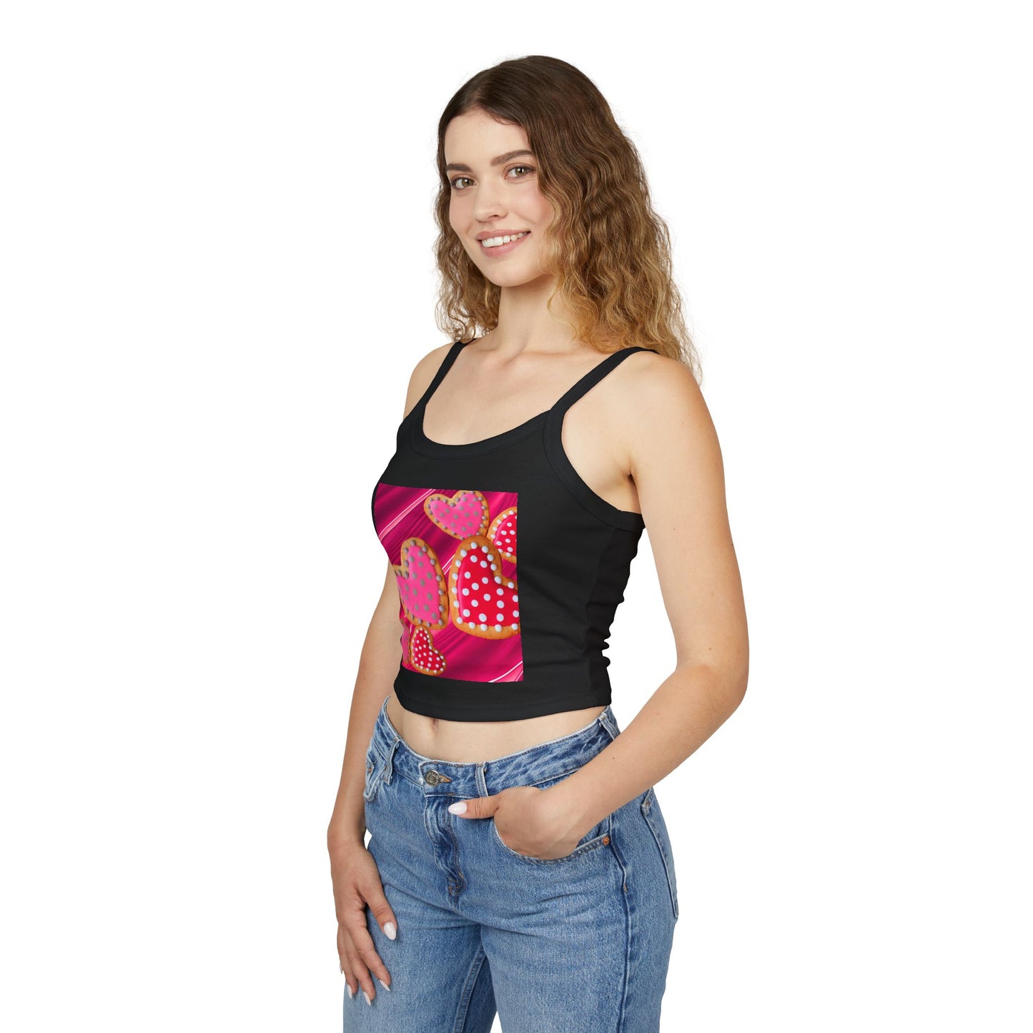 Valentine's Day Heart Print Tank Top, Cute Summer Top, Women's Spaghetti Strap Shirt, Fun Gift for Her, Sweetheart Gift