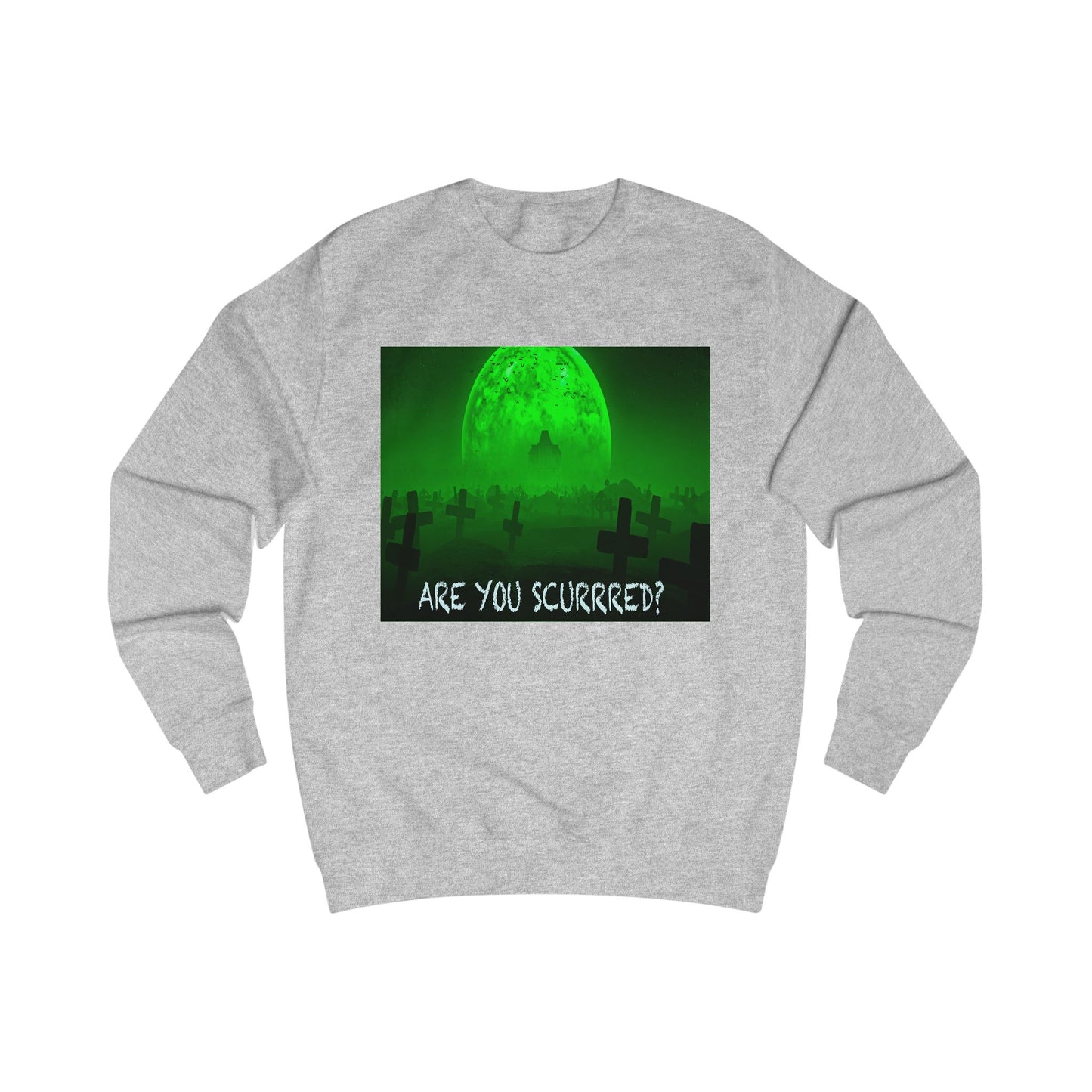 Glow-in-the-Dark SCURRED graveyard Unisex Sweatshirt: Perfect for Halloween, Parties, Cozy Nights, Spooky Vibes, Unisex Loungewear