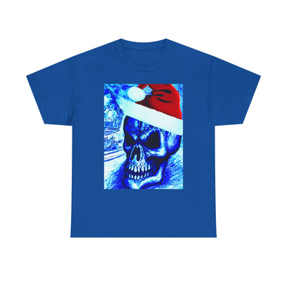 Christmas Skull Tee — Blue Santa Skull Holiday T-Shirt