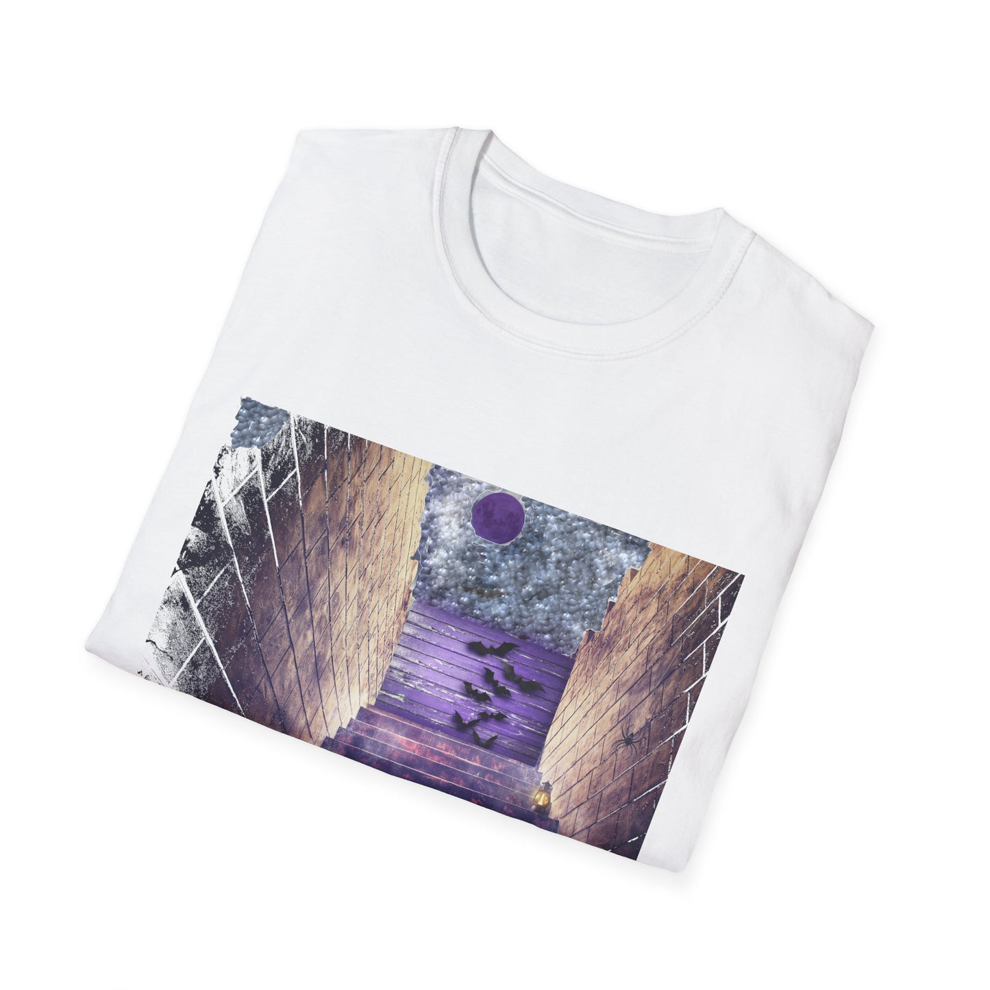 Mystical Stairway Bats Unisex T-Shirt - Softstyle Tee for Dreamers, Perfect for Gifting, Spiritual Occasions, Casual Wear, Art Lovers, [...]
