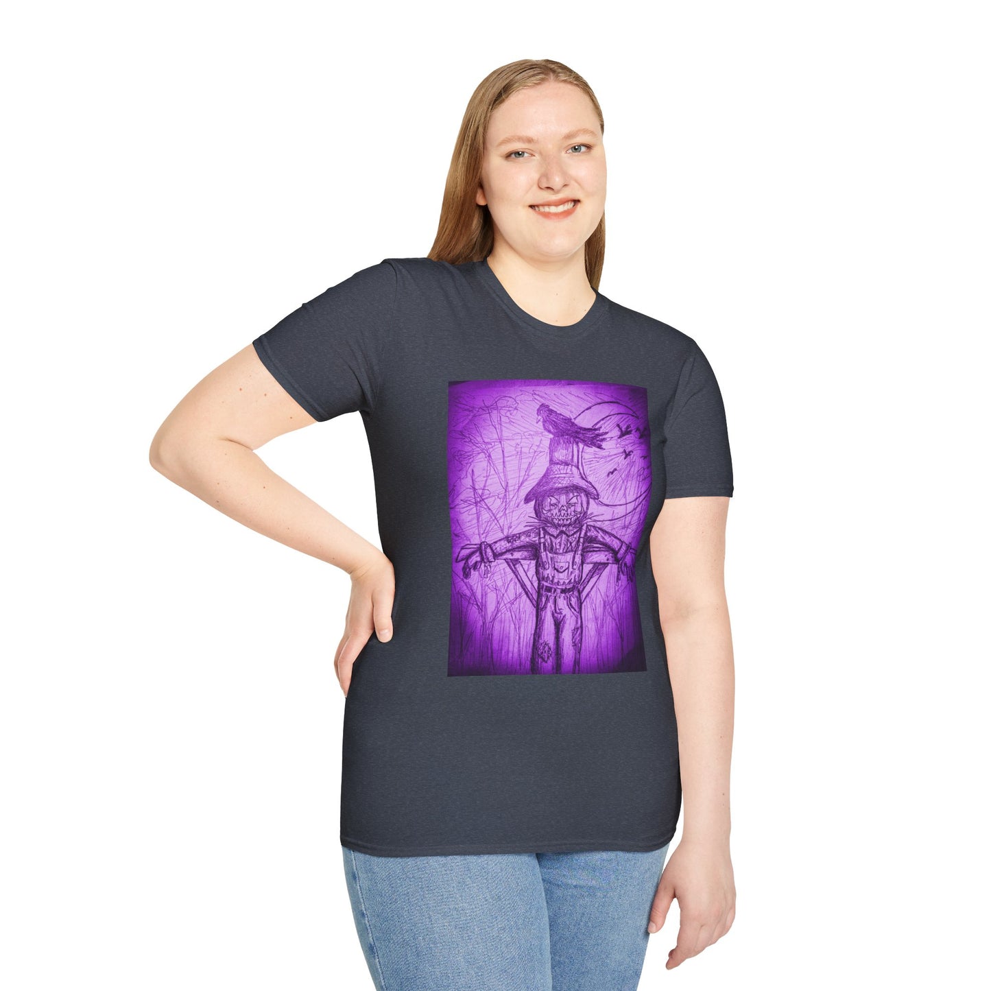 Purple Scarecrow Unisex Tee | Softstyle T-Shirt | Gothic Art, Fall Fashion, Halloween Shirt, Casual Wear, Scarecrow Design