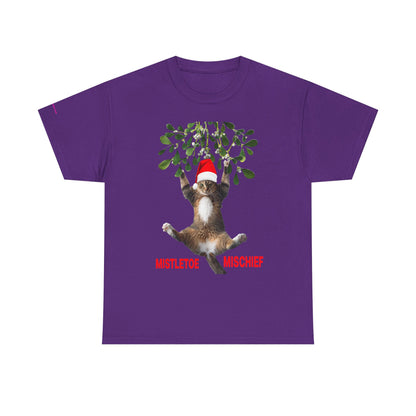 Christmas Cat & Mistletoe Tee — "Mistletoe Mischief" Holiday T-Shirt
