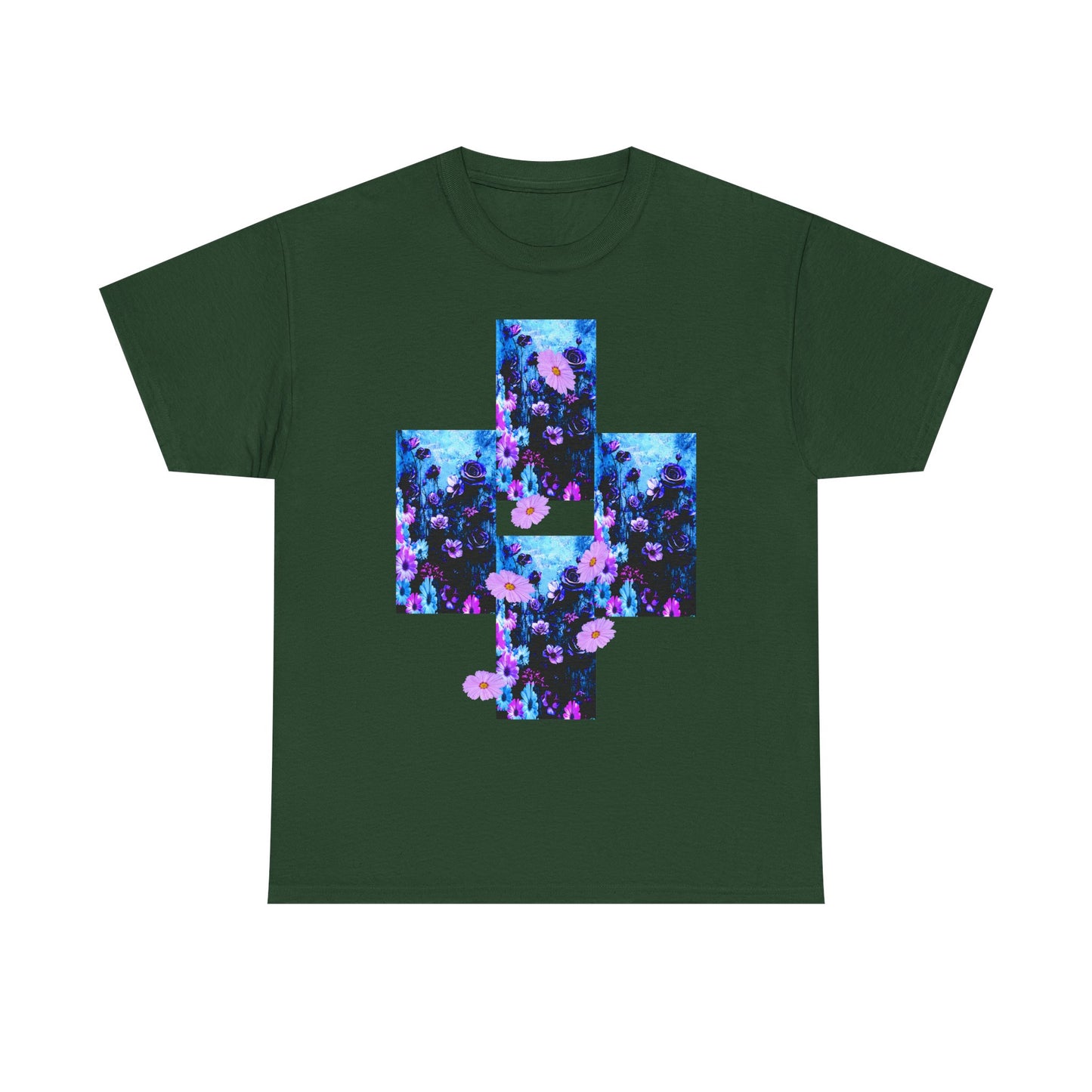 Floral Blue Cross T-Shirt — Vintage Indie Floral Graphic Tee
