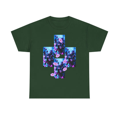 Floral Blue Cross T-Shirt — Vintage Indie Floral Graphic Tee