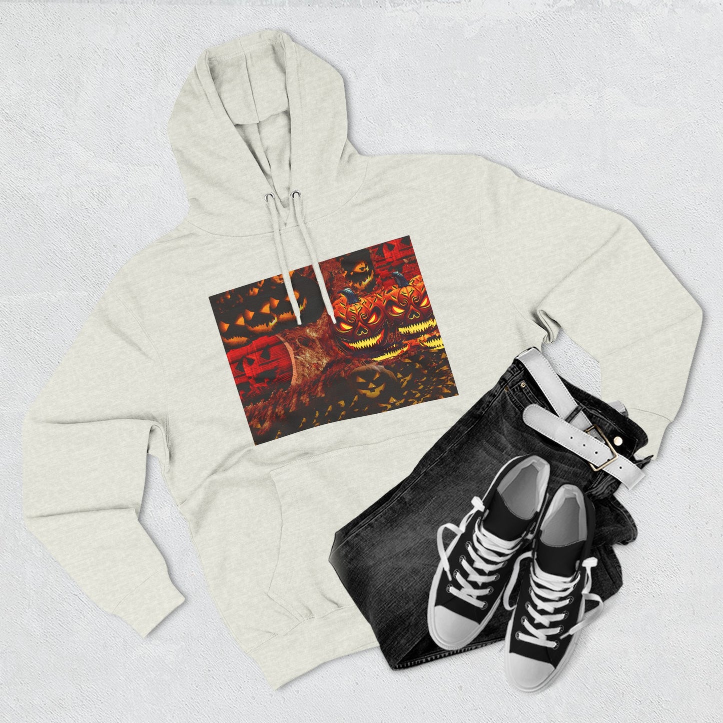 Halloween Distorted Pumpkin Three-Panel Fleece Hoodie