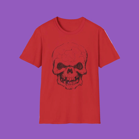 Skull Graphic  Bright Colored Unisex Softstyle T-Shirt, Edgy Tee, Casual Wear, Festival Apparel, Gift for Horror Fans, Halloween Clothing