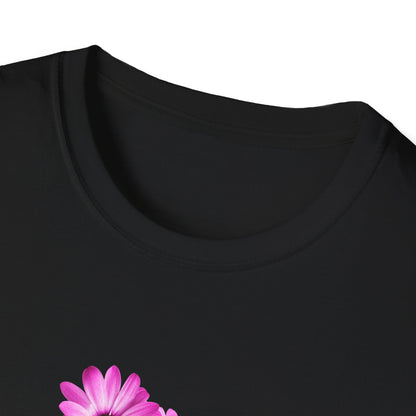 Floral Metal Futuristic Twist T‑Shirt — Pink Daisy Vine Graphic Tee