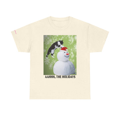 Holiday Cat T‑Shirt – “Aahhh, The Holidays” Funny Snowman Cat Tee