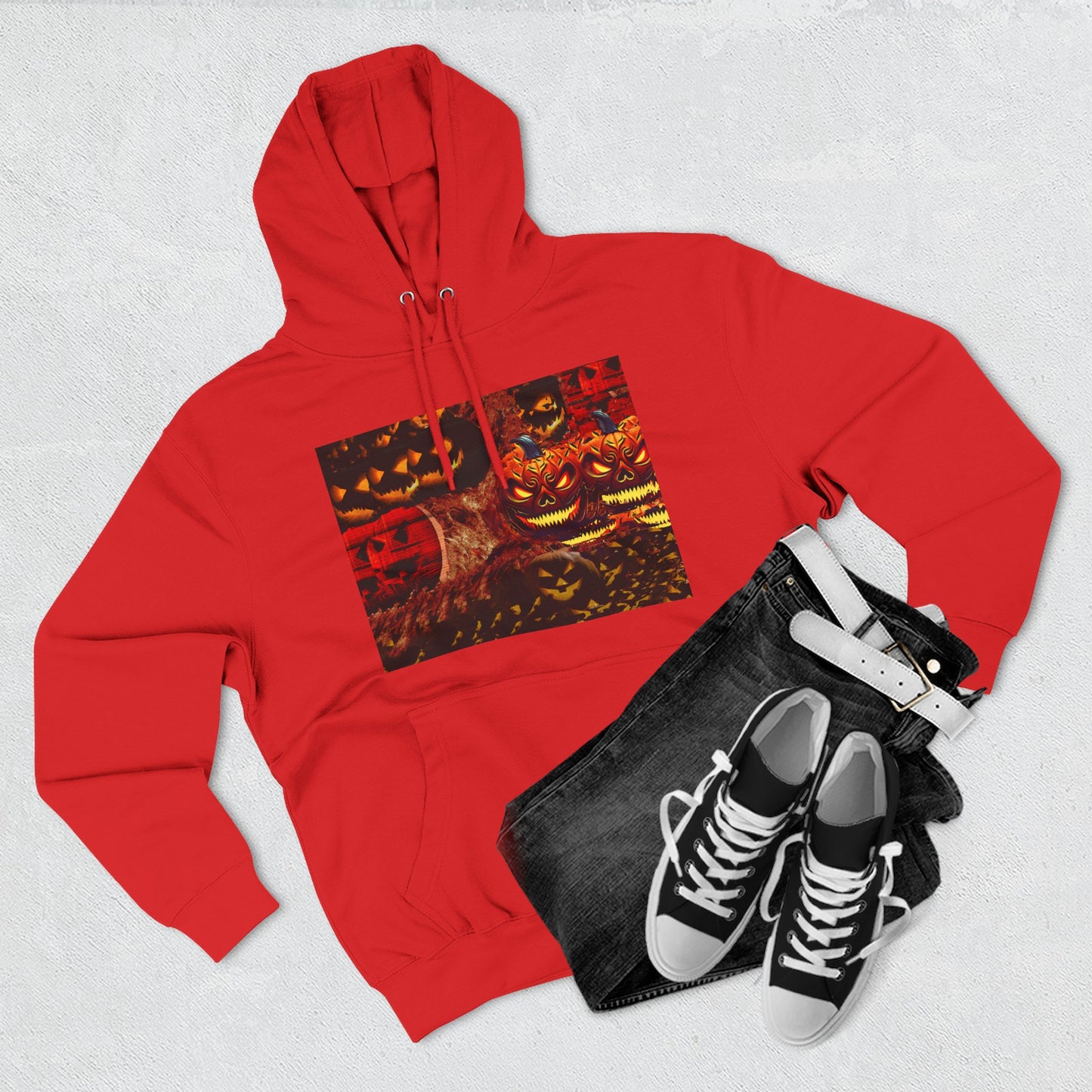 Halloween Distorted Pumpkin Three-Panel Fleece Hoodie