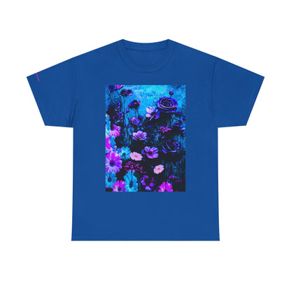 Fluorescent Floral Tee — Neon Blue & Purple Garden T-Shirt